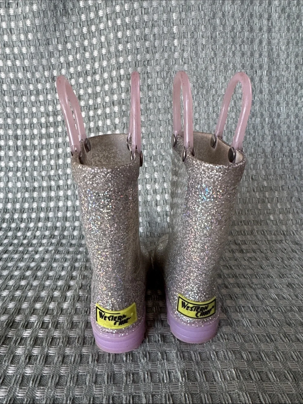 Western Chief Toddler Girls Silver Glitter Light -Up Rain Boots Size 5